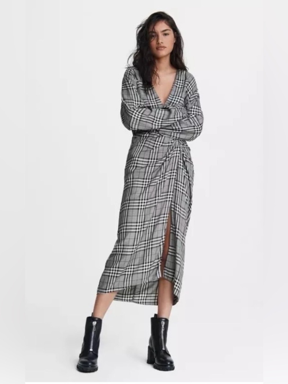 rag & bone Gray Plaid Wrap Dress
